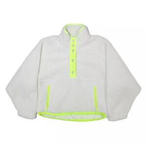 American Eagle White Fleece Sherpa Large NWT Neon Snap Pullover Yellow Green 90s